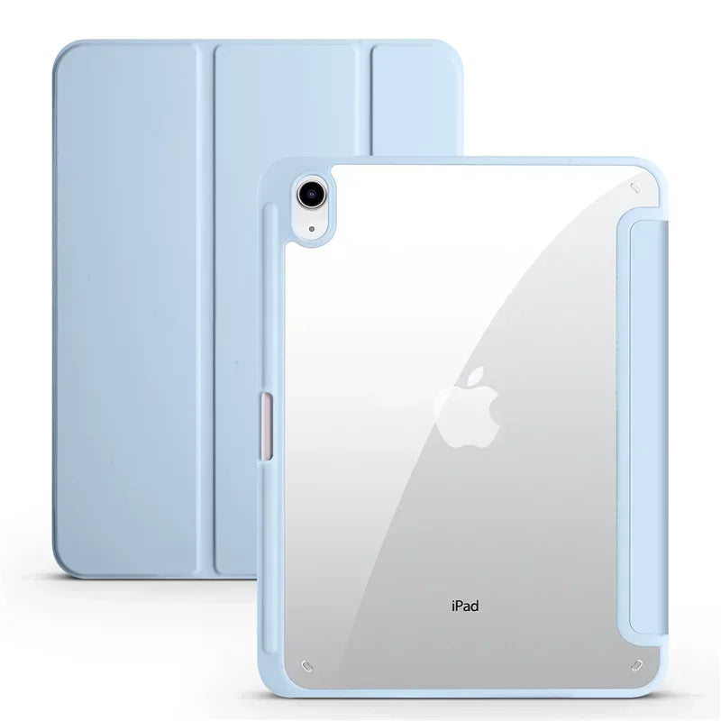 For iPad 10th Gen Case with Pen Holder Trifold Acrylic Clear Back Hard Cover For iPad 10.2 9.7 Air 5 11 iPad 10 9 11th A16 Case