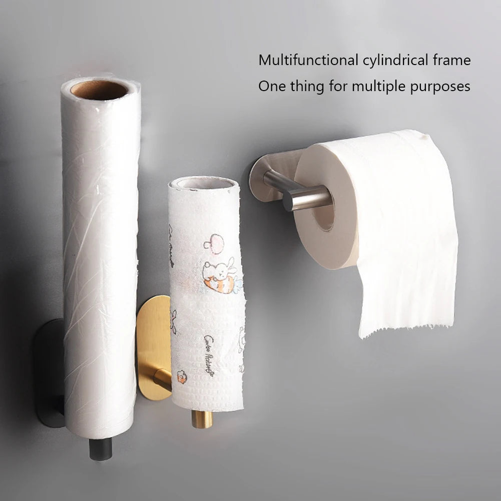 Self Adhesive Toilet Roll Paper Holder Wall Mount Bathroom Organizer Storage Stand No Punching Stainless Steel Towel Holder