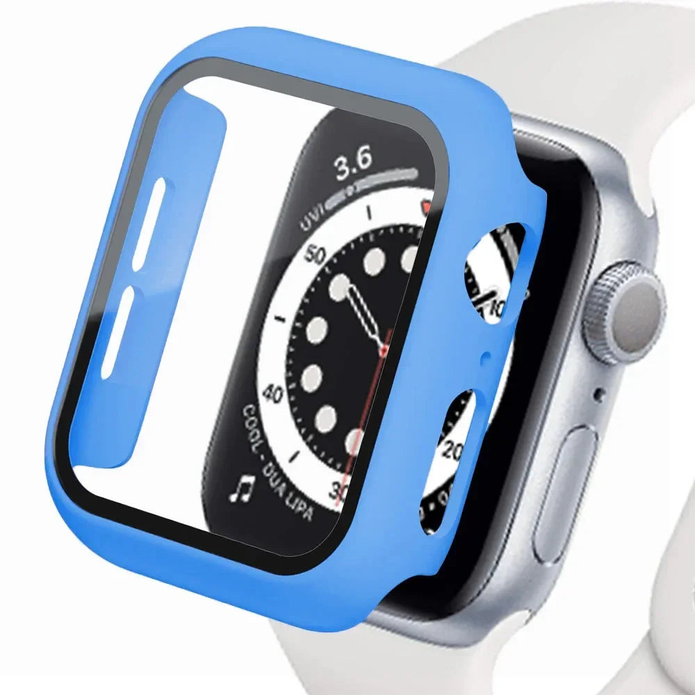 Glass+Case For Apple Watch 8 7 45mm 44mm 41mm 40mm PC Screen Protector Cover iwatch Series 3/4/5/6/SE/7/8 SmartWatch Accessories