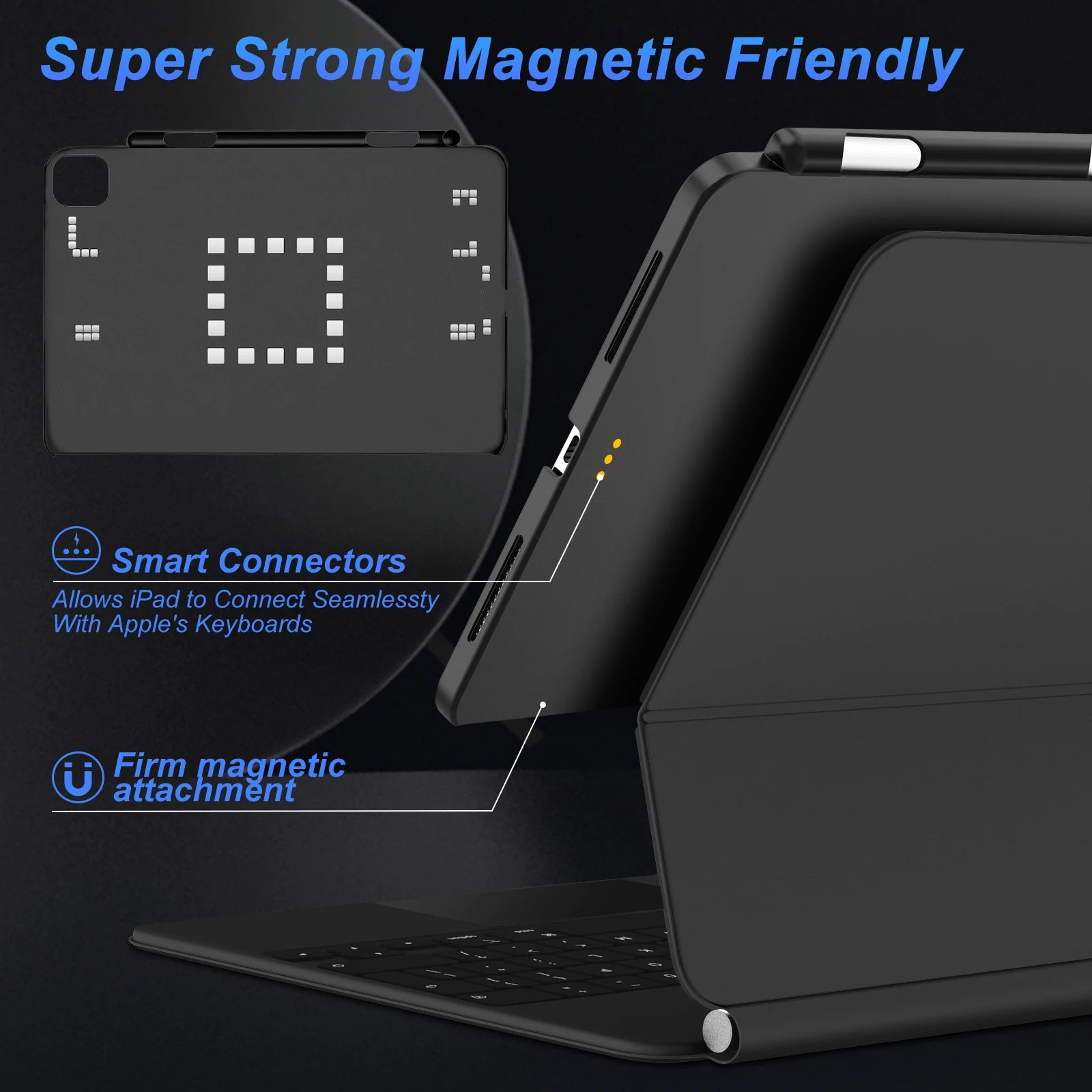 GOOJODOQ Magnetic Case for iPad Pro 11 13 2024 M4 Air 6 Air 4/5 iPad Pro 12.9 Magic Keyboard Compatible Case Pencil Holder