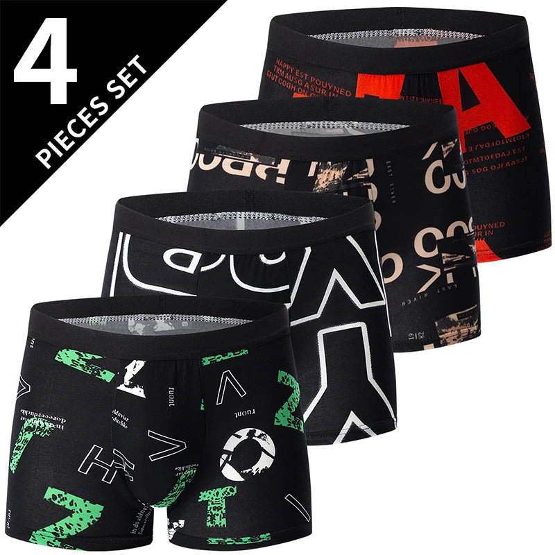 4/10 Piece Men's To Teenagers' Parent-child Underwear Simple And Fashionable Printed Boyshort Joker Casual Elastic Waist Shorts