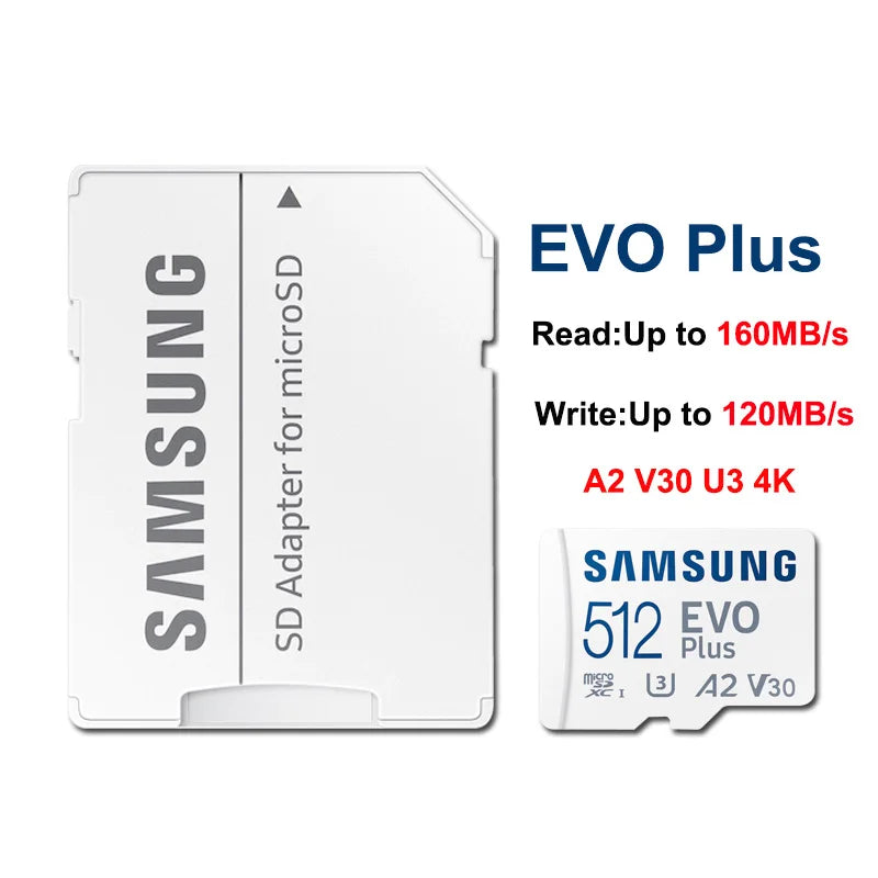 SAMSUNG EVOPlus 64GB U1 V10 A1/128GB 256GB 512GB U3 V30 A2 MicroSD Memory TF Card microSDXC UHS-I C10 Read Speed up to 160MB/s