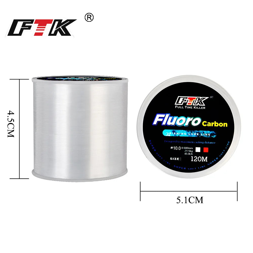 Nylon fishing Line 120m 0.14mm-0.6mm 4.13lb-45lb fluorocarbon coating treatment process carbon surface Fishing Accessories