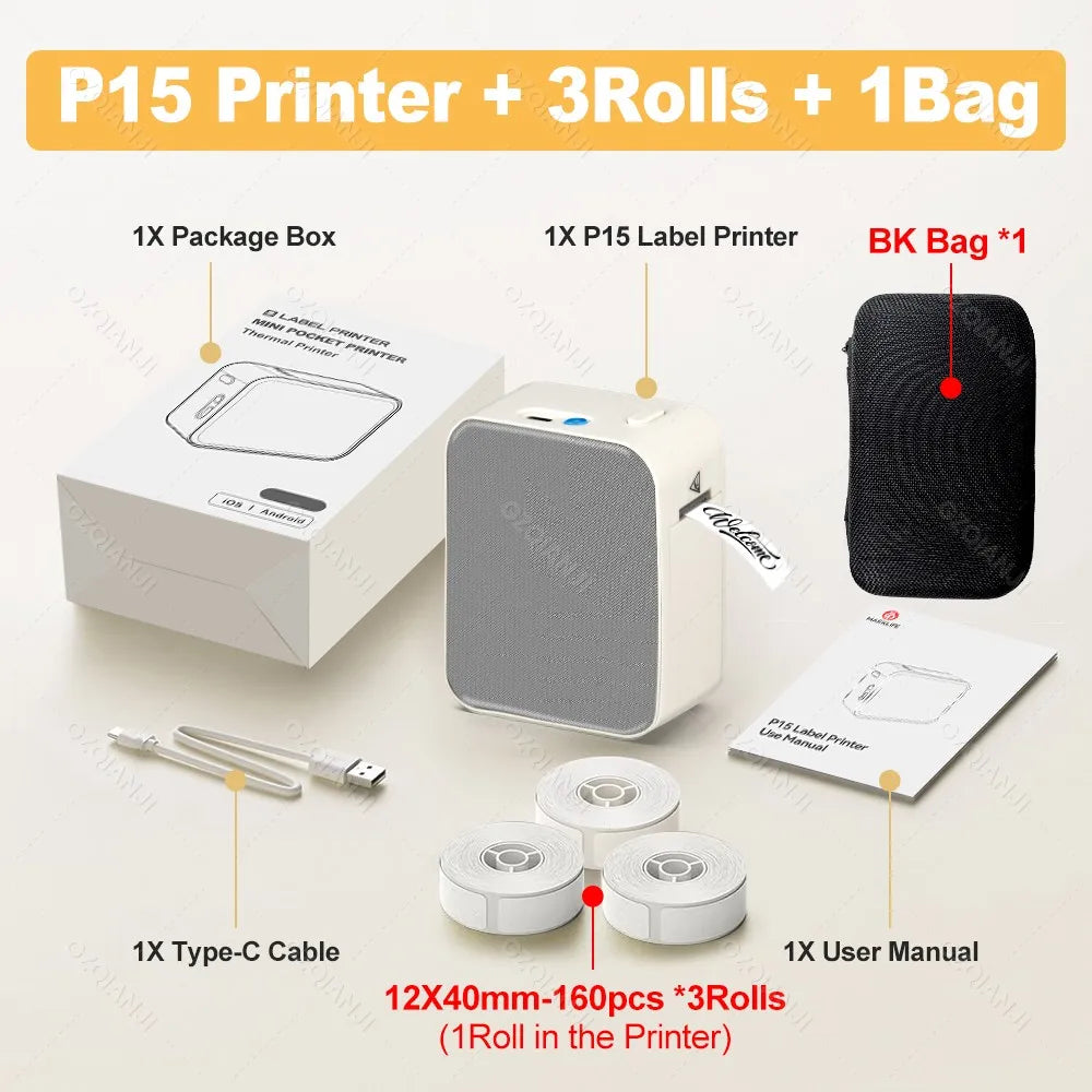 Marklife P15 Wireless Bluetooth Label Printer Portable Thermal Printer Similar as D11 D110 D101 Label Machine Mini Label Maker