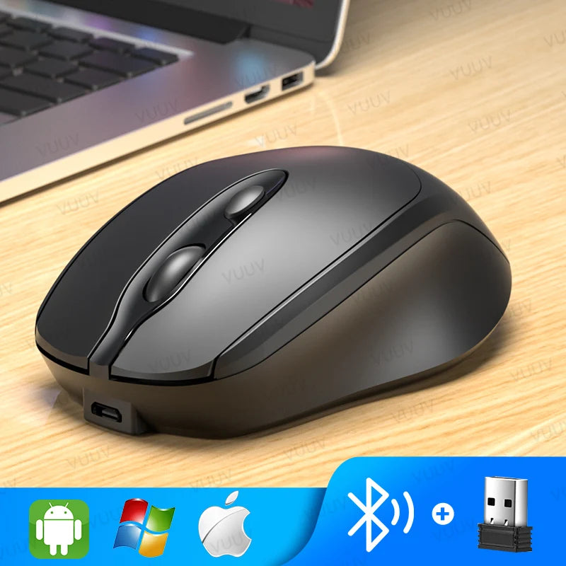 Ergonomic Wireless Bluetooth Mouse 1600DPI Rechargeable Mouse for MacBook Tablet Computer Laptop 2.4GHz USB PC Setup Accessories