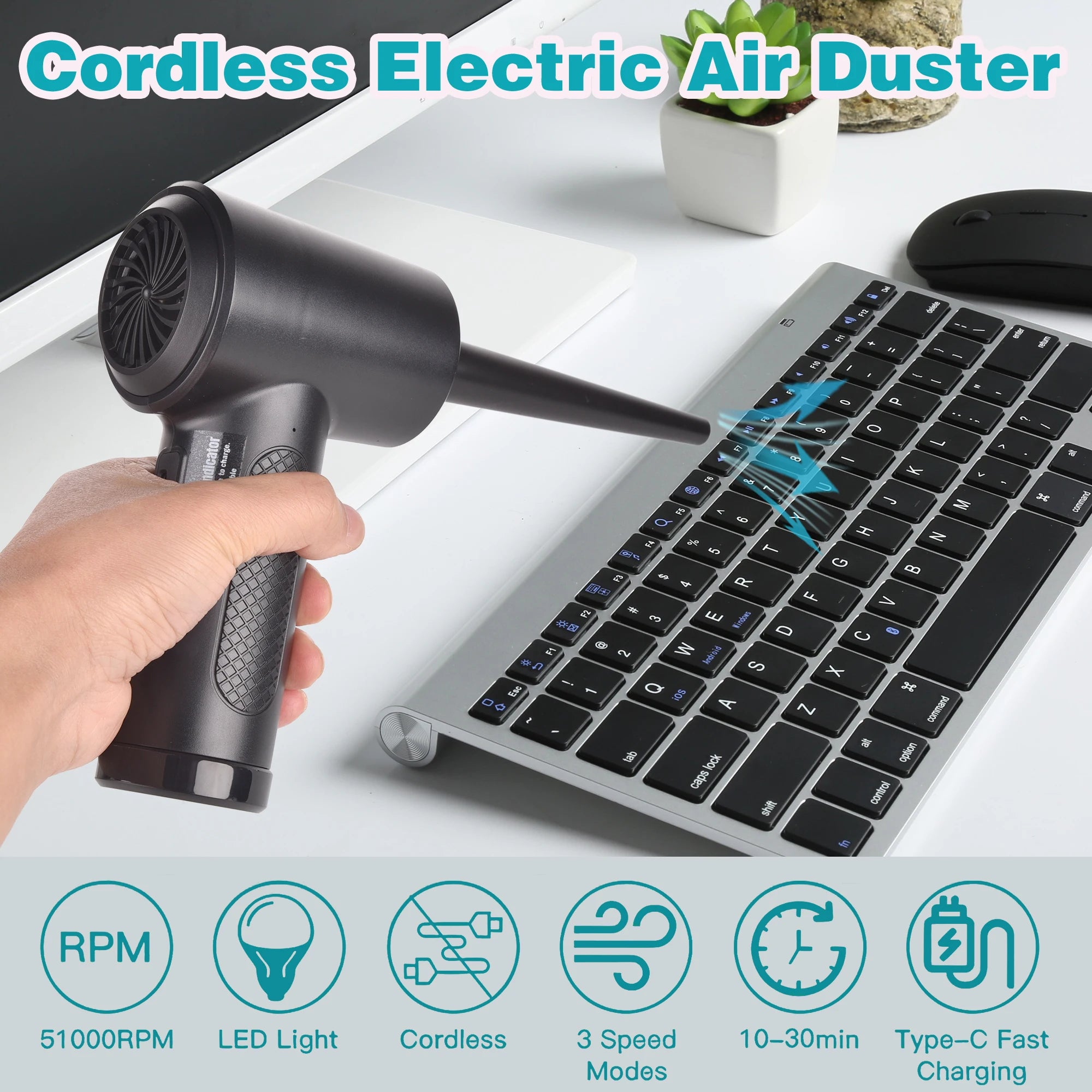 Compressed Air Duster Electric Rechargeable Cordless Air Blower Compressed Air For Cleaning Computer Keyboard Camera Car Home