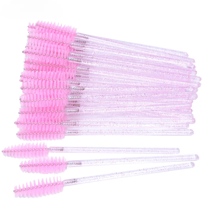CNKESS 50Pcs/Bottle Disposable Eyelash Extension Mascara Wand Glitter Micro Lash Brushes Spoolie With Container Case Wholesale
