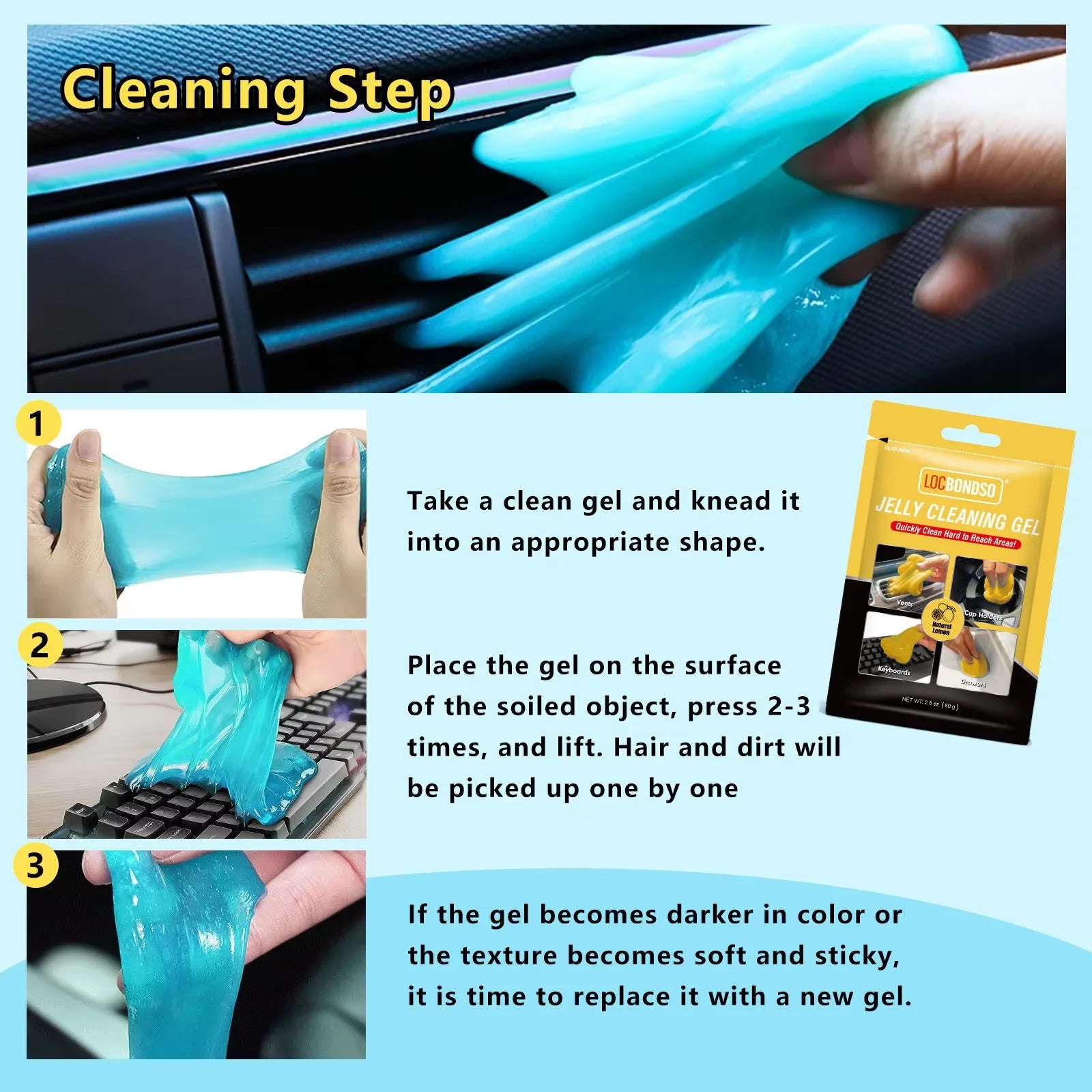 80ml Jelly Cleaning Gel for Car Air Vent & Keyboard Dust Removal, Soft High Adhesion Cleaning Mud for Auto Interior, Easy to Use