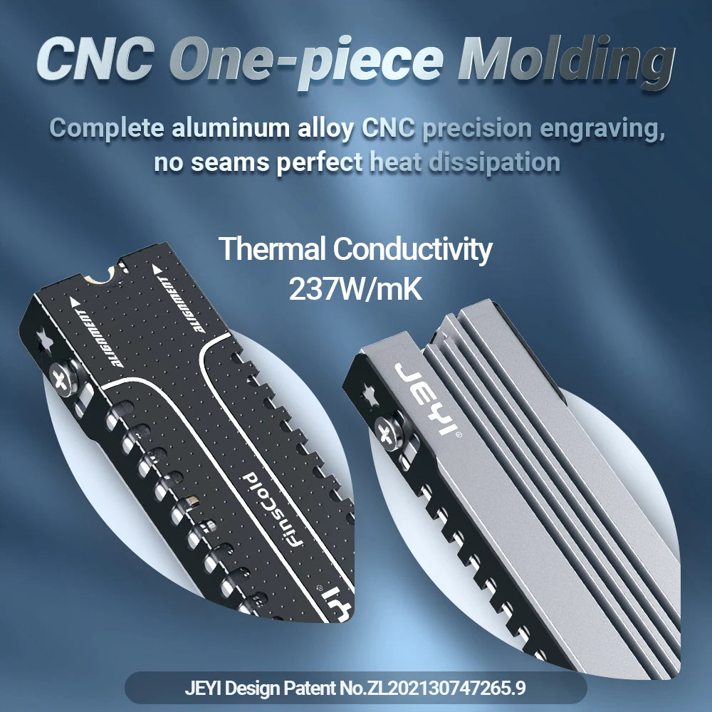 JEYI M.2 SSD Heatsink, 2280 NVME NGFF SSD Cooling Full Aluminum Cooler Radiator with Thermal Silicone Pad for Motherboard / PS5