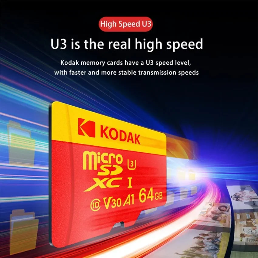 KODAK Micro SD Card Class10 U3 Memory Card MicroSD 64GB 128GB 256GB SD/TF Flash Card on For Smartphone Tablet Camera