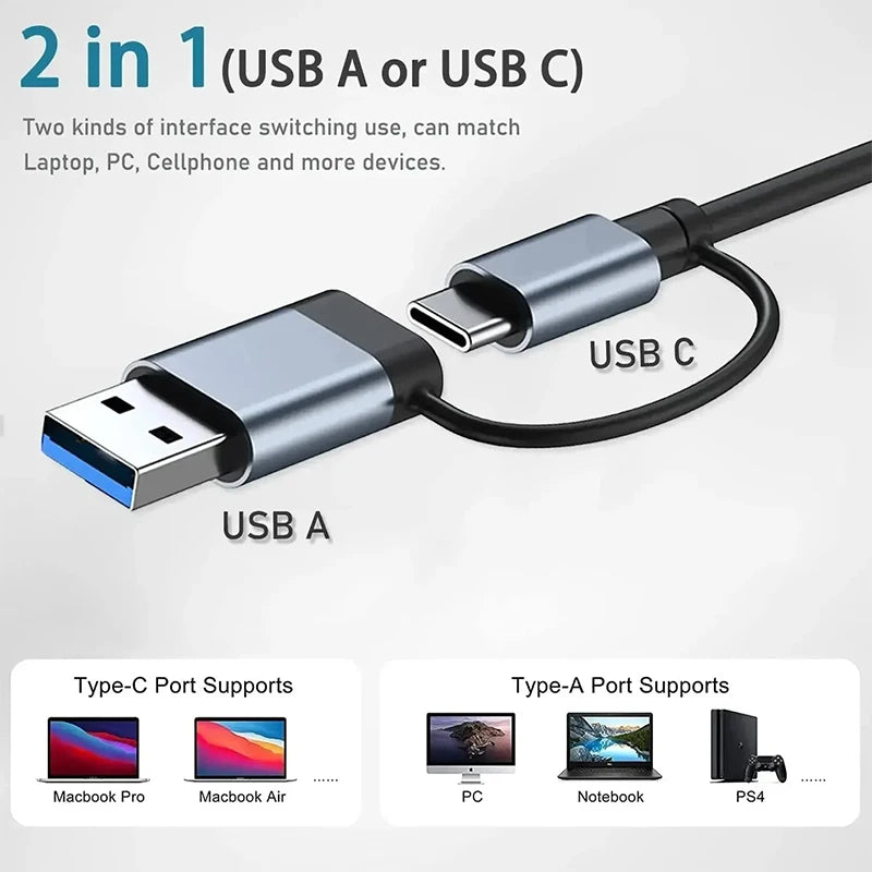 8 in 2 Type C HUB Docking Station USB Micro SD Card Reader with 3.5mm Audio Jack Adapter Laptop Tablet Phone Disk Converter