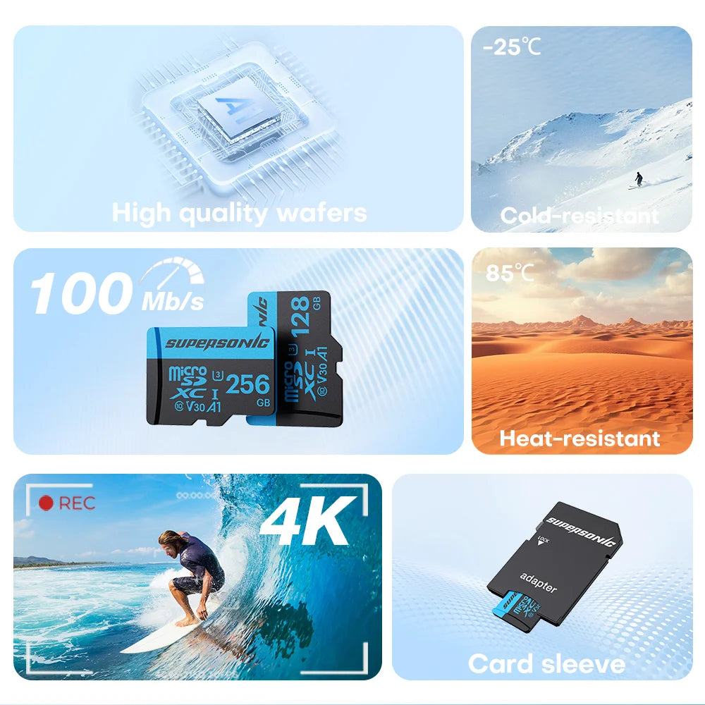 Supersonic High Speed Mini SD Memory Card 256GB Class 10 Micro TF flash usb pen drive card  32GB 64GB 128GB for Smartphone