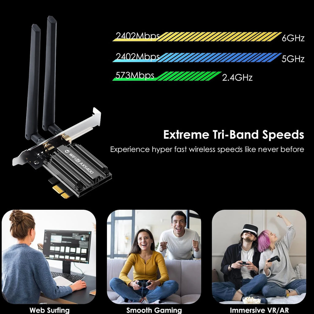 FENVI MT7922 5374Mbps WiFi 6E Adapter BT 5.2 Tri Band 2.4G/5G/6Ghz Wireless PCIE Adapter 802.11AX Network Card For PC Win 10/11