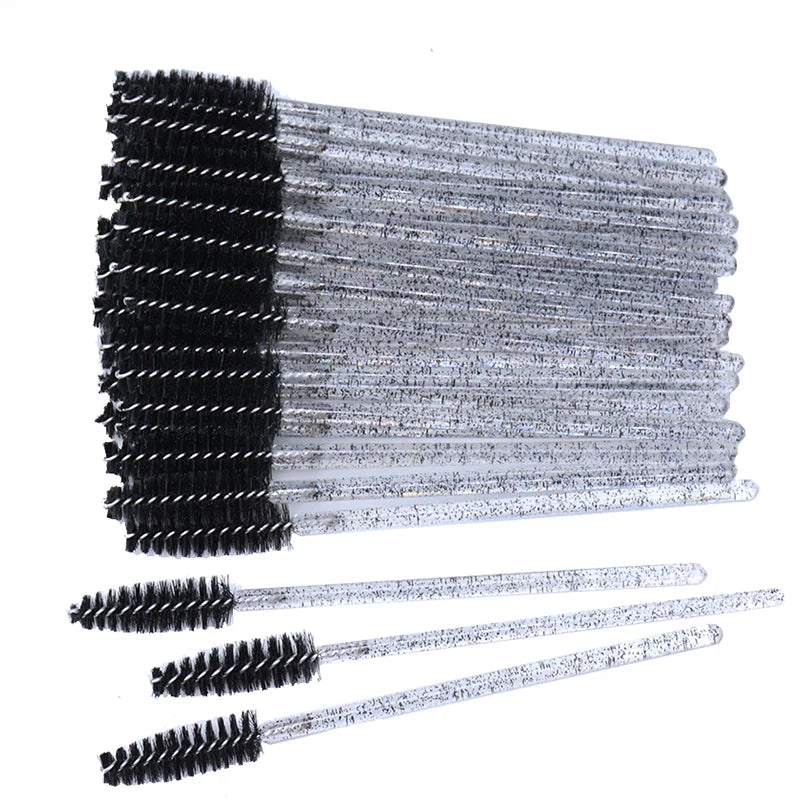 CNKESS 50Pcs/Bottle Disposable Eyelash Extension Mascara Wand Glitter Micro Lash Brushes Spoolie With Container Case Wholesale