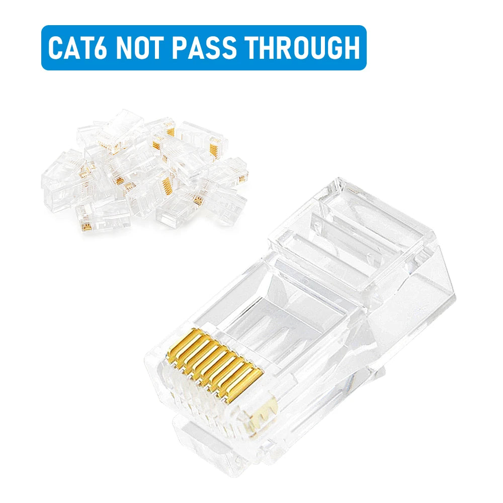 10/20/30/50Pcs Pass Through RJ45 Cat6/Cat5e Connectors Crystal End 8P8C Crimp UTP Standard Ethernet Network Modular Plug