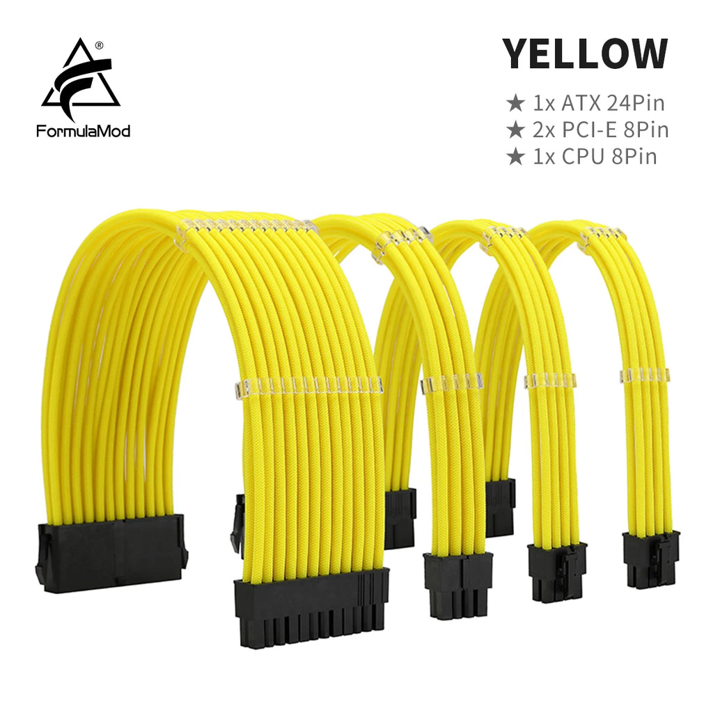 FormulaMod NCK1 Series PSU Extension Cable Kit , Solid Color Cable Solid Combo 300mm ATX24Pin PCI-E8Pin CPU8Pin With Combs