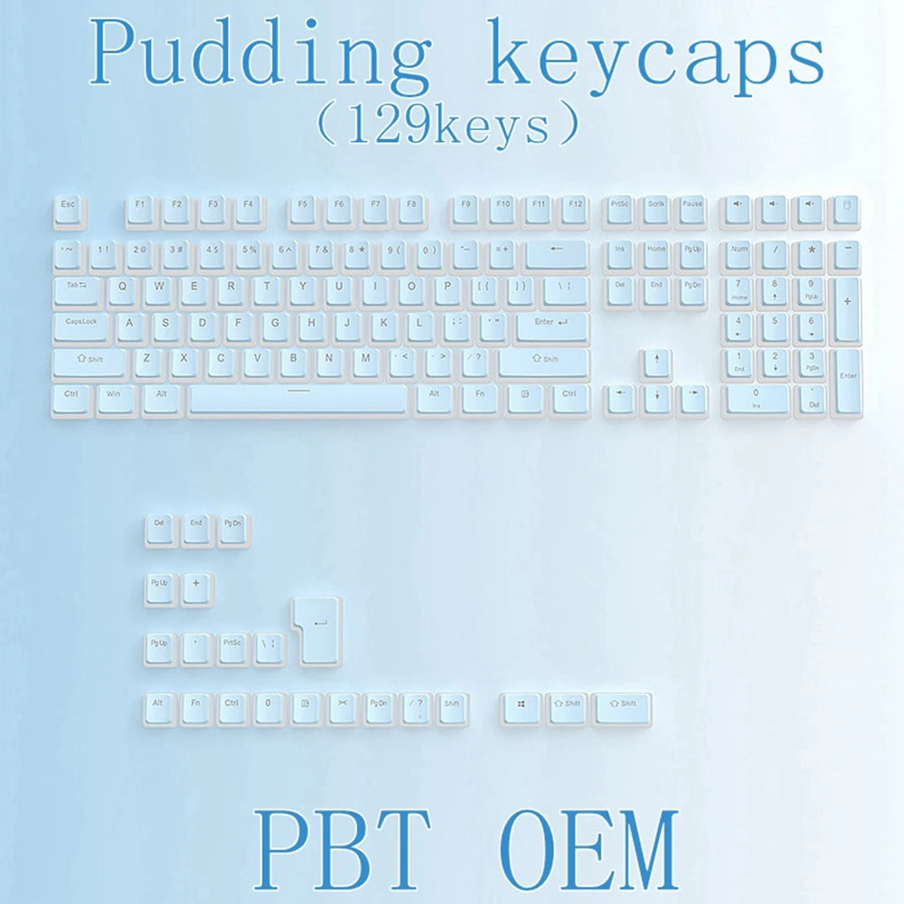 129Keys Keyboard Keycap OEM Profile PBT Material Key Cap for Mx Hot Swap Mechanical Keyboard Switch Transparent Pudding Keycaps
