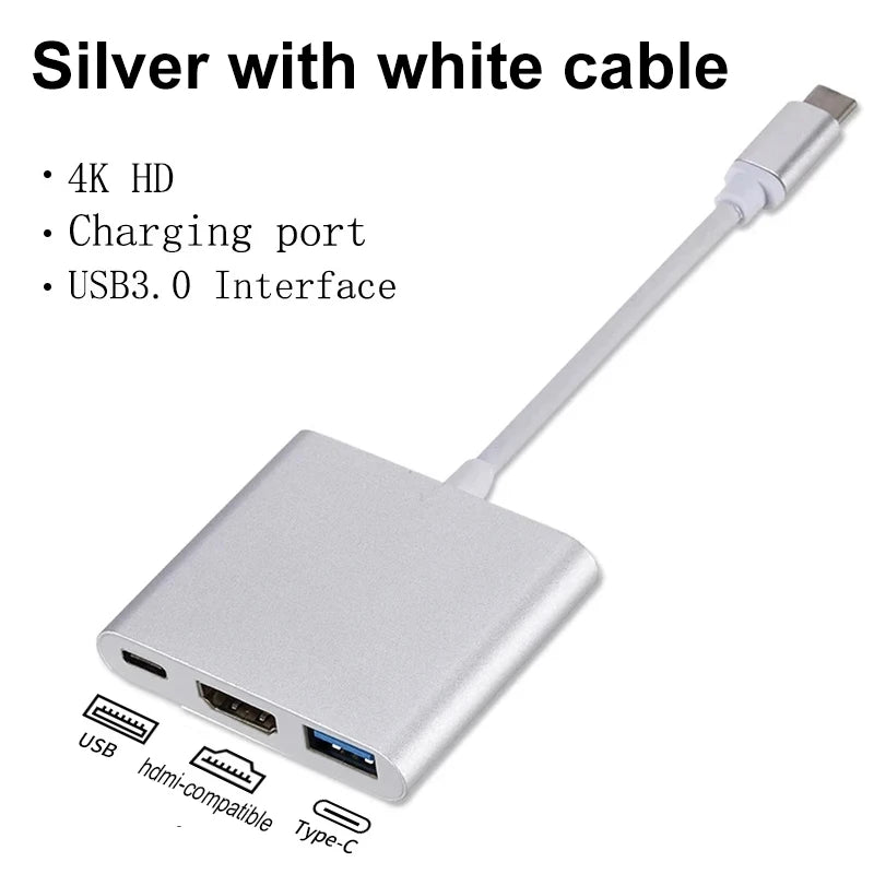 3 In 1 Usb-C Usb Hub Male To Female Hdmi-Compatible 4k Usb 3.1 Type-C To Usb 3.0 Charging Adapter For Macbook Air 12 Converter
