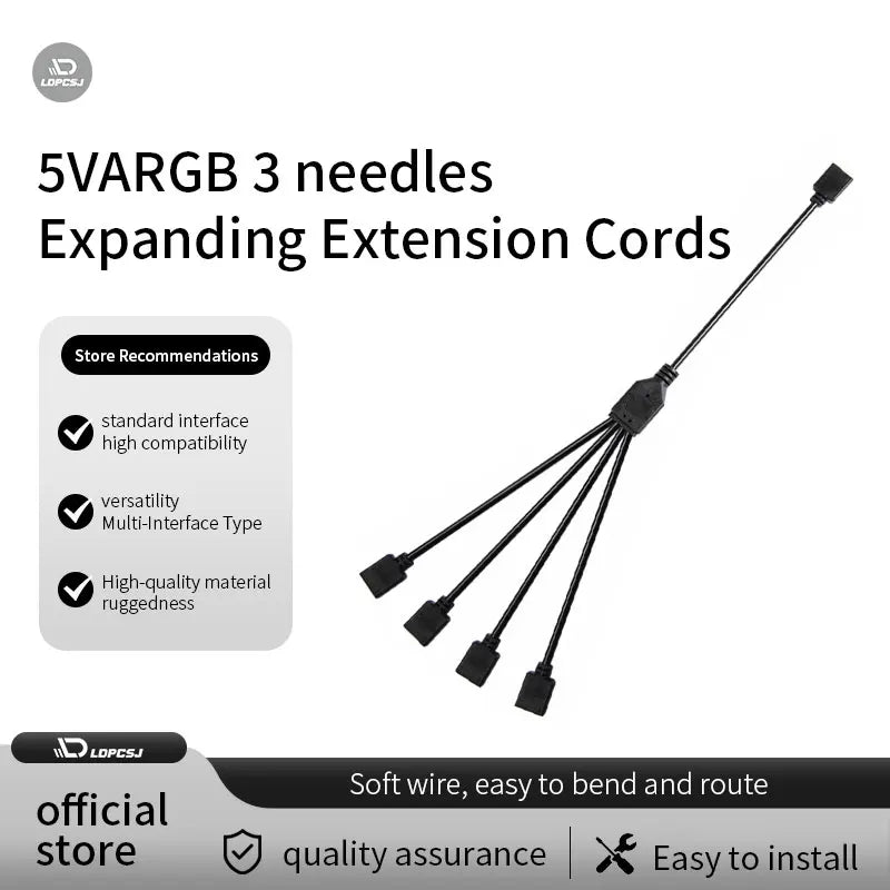 LDPCSJ RGB 3PIN 5V ARGB 1 to 2/3/4/5 Extension Line Sync Motherboard Cable 4PIN 12V for Computer Hardware