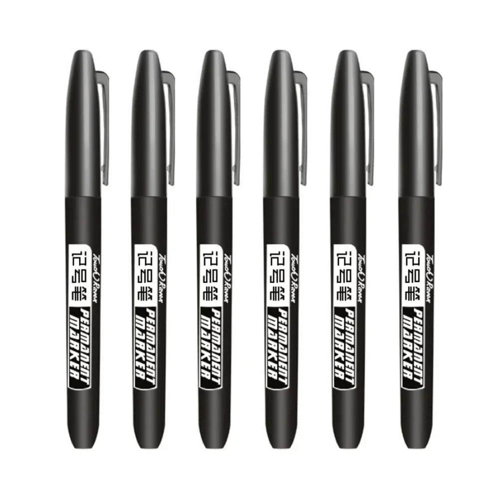 6PCs/Set Permanent Marker Pen Fine Point Waterproof Markers Thin Nib Crude Nib Black Blue Red Ink 1.5mm Fine Color Marker Pens