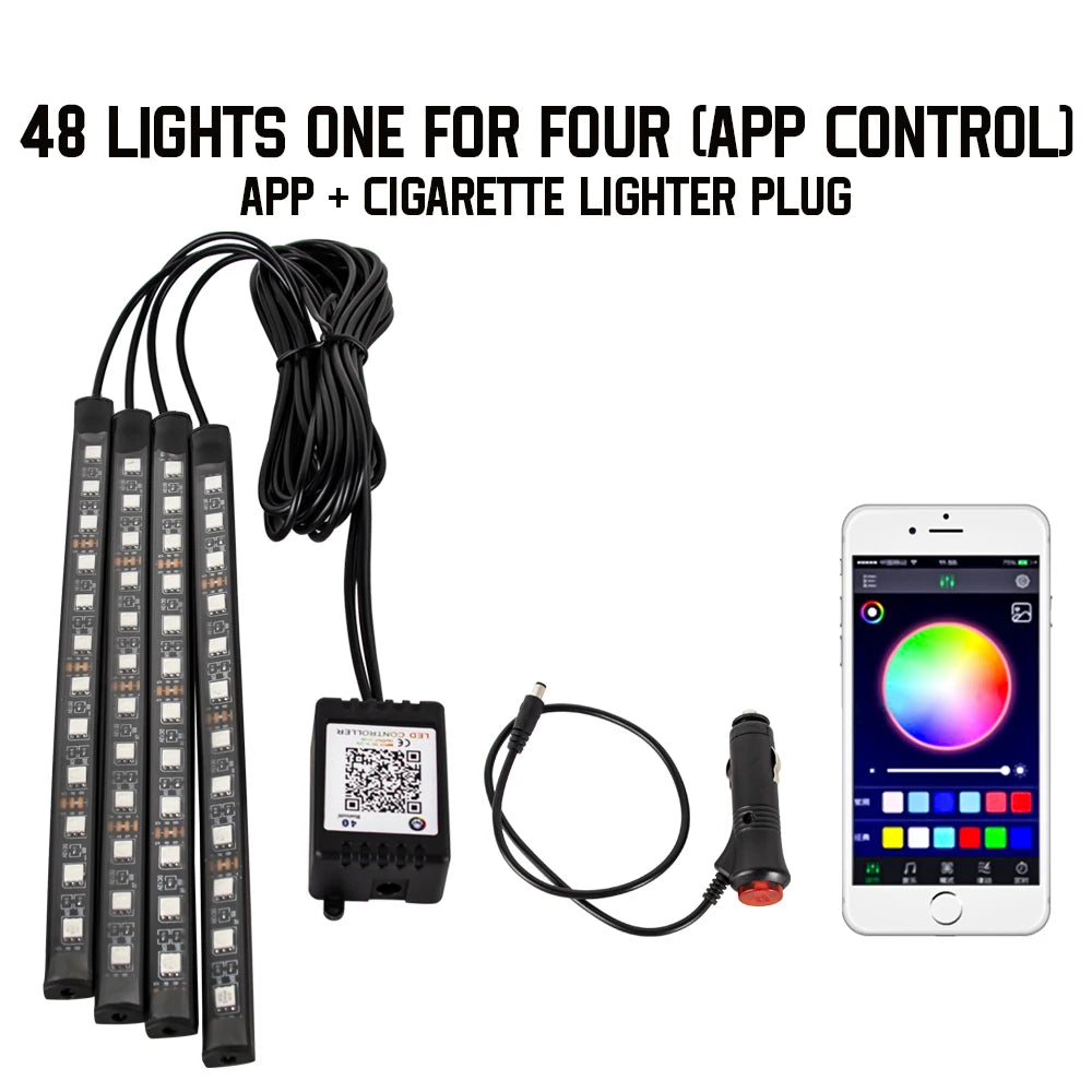 LED Car Foot Light Remote/Voice Control Ambient Lamp Auto Decoration 36/48/72 LED Atmosphere Lamp