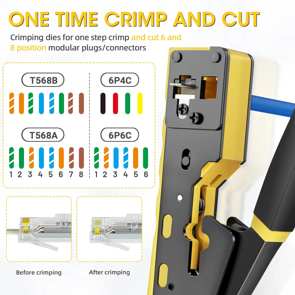 RJ45 Crimp Tool Pass Through Ethernet Crimping Tool for Cat6 Cat5 Cat5e RJ45 Connectors Wire Stripper Cable Crimping Pliers