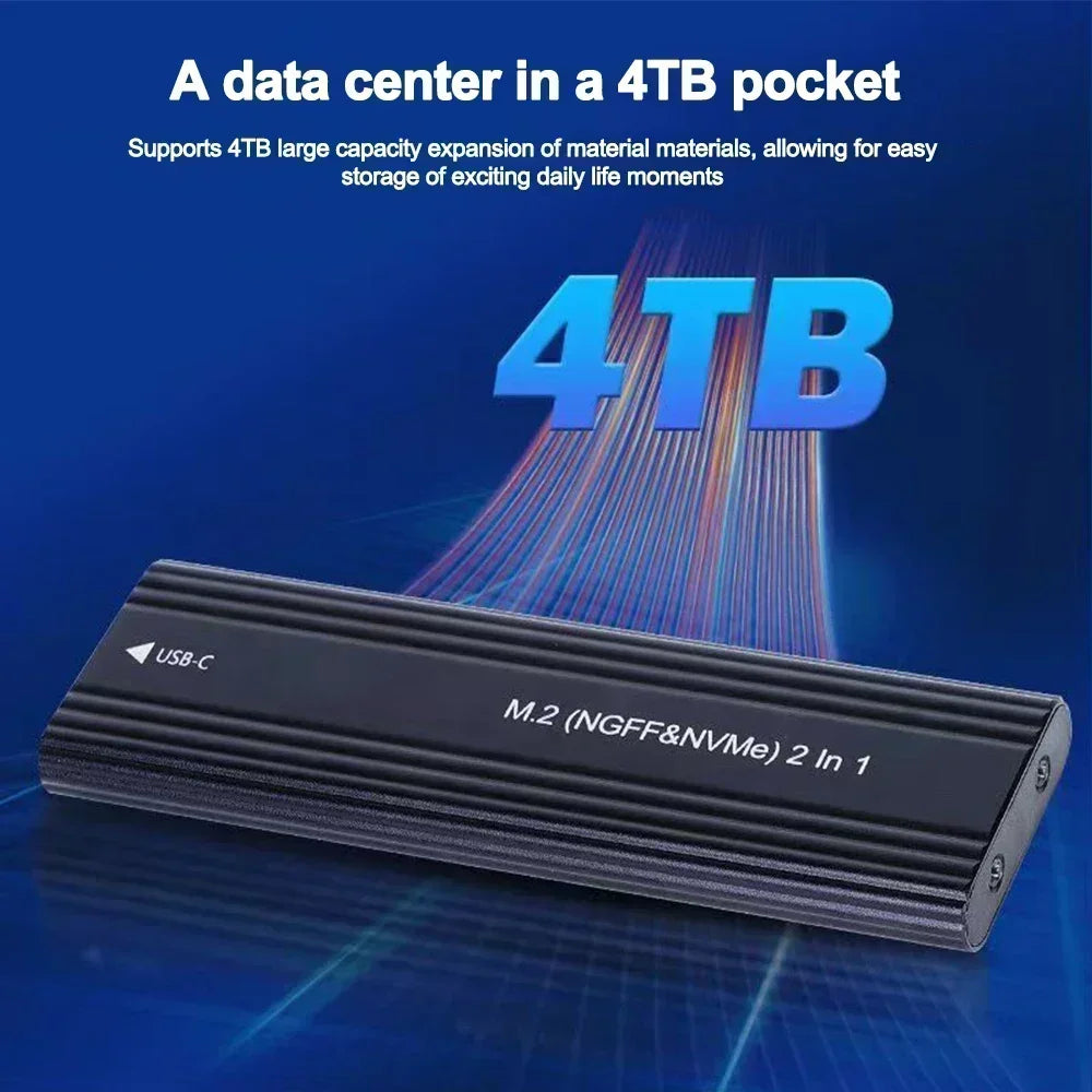 NVME M.2 Solid State Drive External Enclosure 2230/2242/2260/2280 M.2 to USB C 10Gbps SSD Aluminum Case Type A+C for M/M+B Key