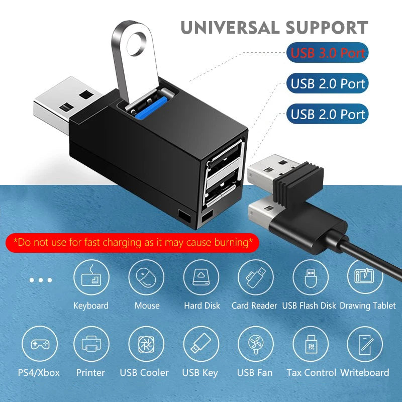 JUMPEAK Mini 3 Port USB Hub High Speed USB 3.0 Splitter Multi-port Plug and Play For PC Laptop Macbook Keyboard Mouse Hard Drive