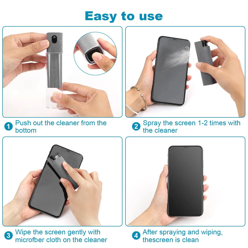 2in1 Microfiber Screen Cleaner Spray Bottle Set Mobile(No liquids) Phone Ipad Computer Cloth Wipe Iphone Cleaning Glasses Wipes