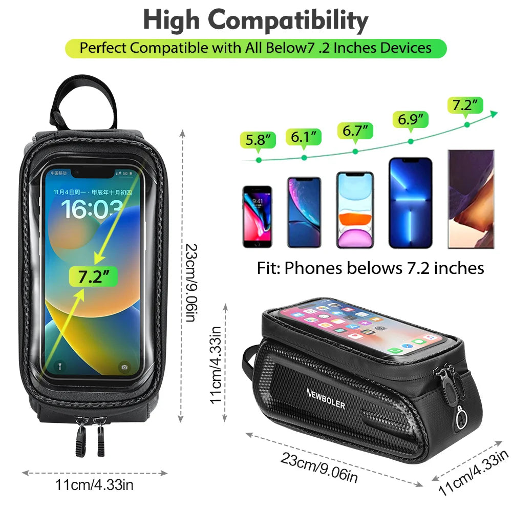 NEWBOLER Bicycle Bag Cycling Top Front Tube Frame Bag Waterproof 6.5 Inches Phone Case Storage Touch Screen MTB Road Bike Bag