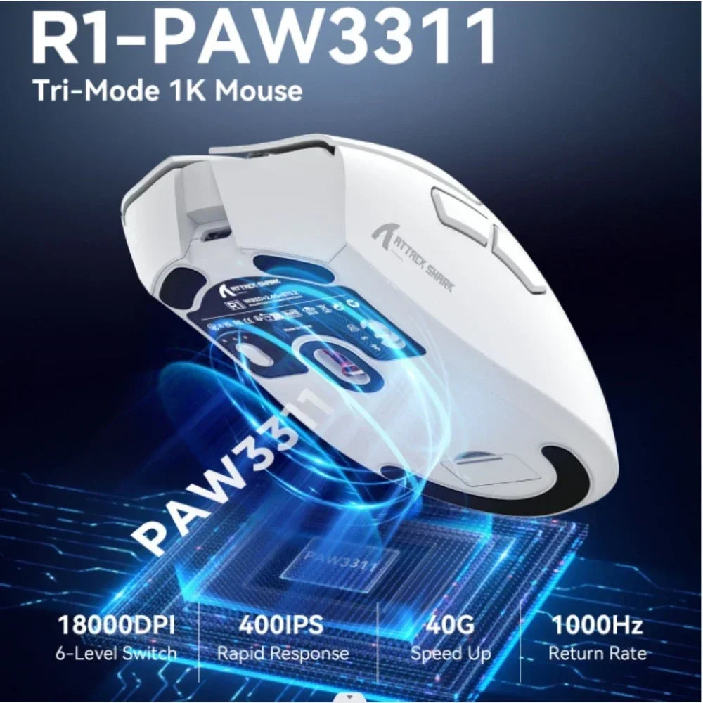 Attack Shark R1 Wireless Mouse,Lightweight Gaming Mouse, PAW3311 18000dpi 1KHZ,Esports Mouse,mouse pad/laptop/PC