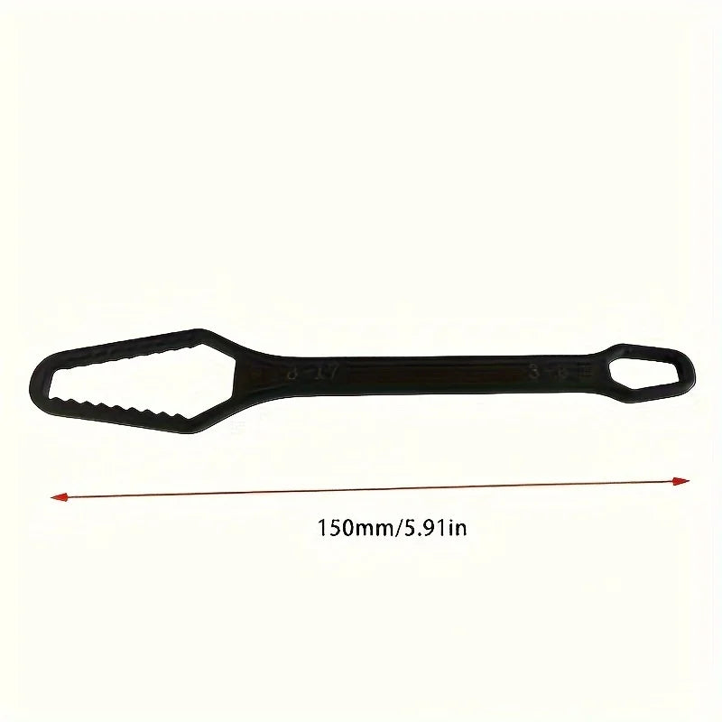 1pc Multi functional black 150mm long T-shaped wrench, adjustable self tightening double head wrench, portable manual tool for a