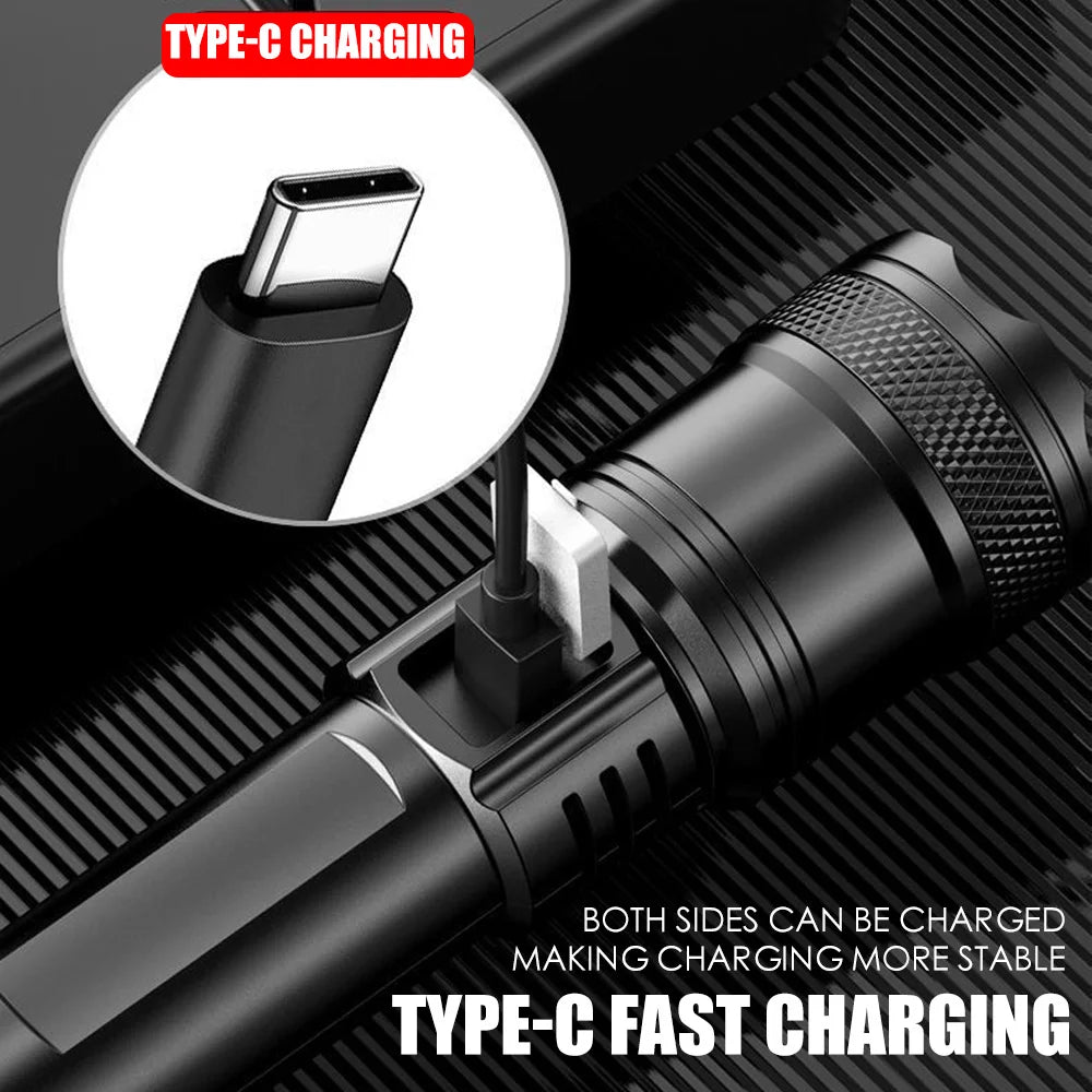 High Power Self Defense LED Flashlights USB Rechargeable Strong Hand Light Multifunctional Torch Lamp For Emergency Camping
