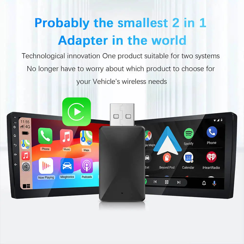 2in1 Wireless CarPlay Android Auto Adapter Wired to Wireless Mini Car Ai Box for Audi Toyota VW Peugeot