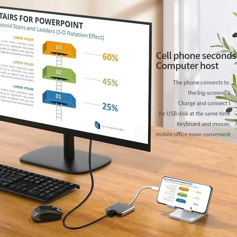 3 In 1 Usb-C Usb Hub Male To Female Hdmi-Compatible 4k Usb 3.1 Type-C To Usb 3.0 Charging Adapter For Macbook Air 12 Converter