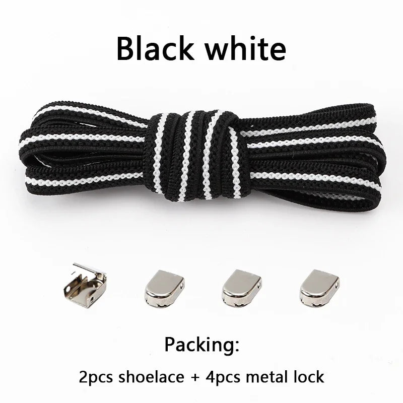 No Tie Shoe Laces Flat Elastic Shoelaces for Sneakers Tieless Shoelace Expand Shoestrings One Size Fits All Adult and Kids Shoes