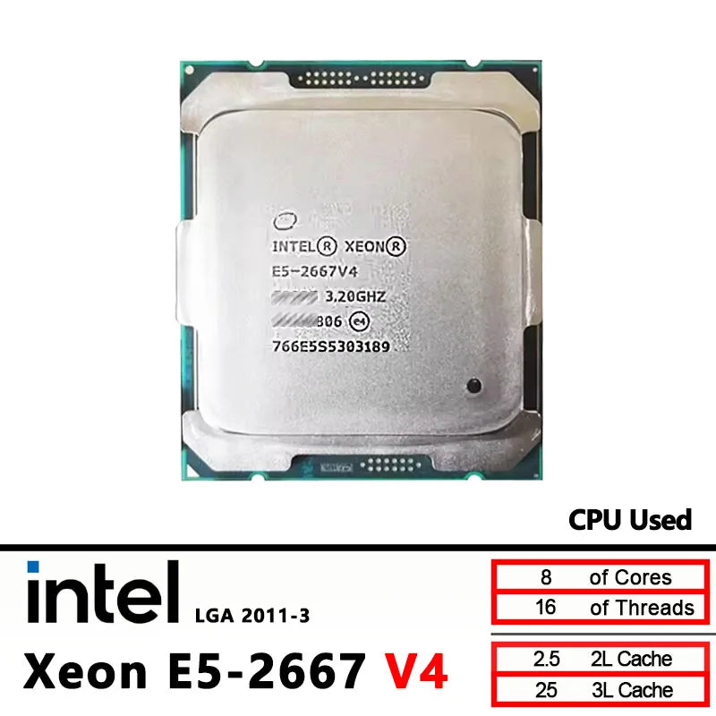 Intel Xeon E5 2667 V4 Used 2667V4 3.2GHz 8-Core 16-Thread CPU Processor L3=25M 135W LGA 2011-3 ﻿