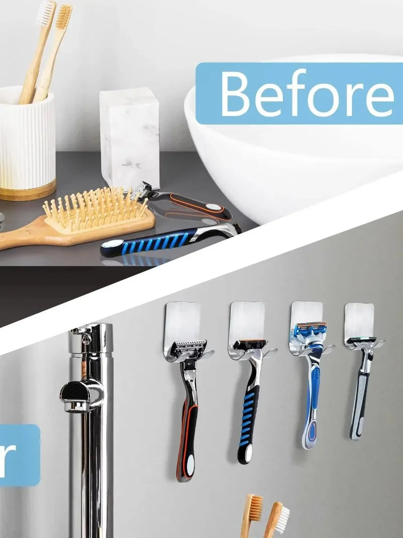 2pcs Razor Holder  Stainless Steel Men Shaving Shaver Razor Stand Shelf Shaving Razor Storage Rack Bathroom Hook Organizer