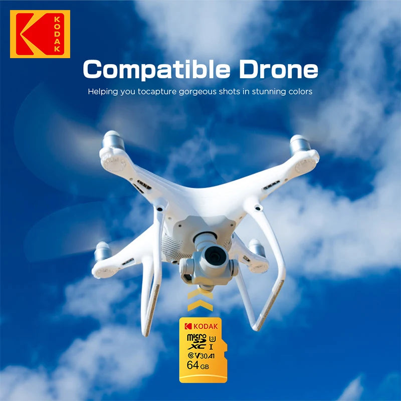 KODAK Micro SD Memory Card 128GB 100MB/s Class 10 U3 UHS-I 64GB Mini TF SD Card 4K HD for smartphones, dash recorders, drones,