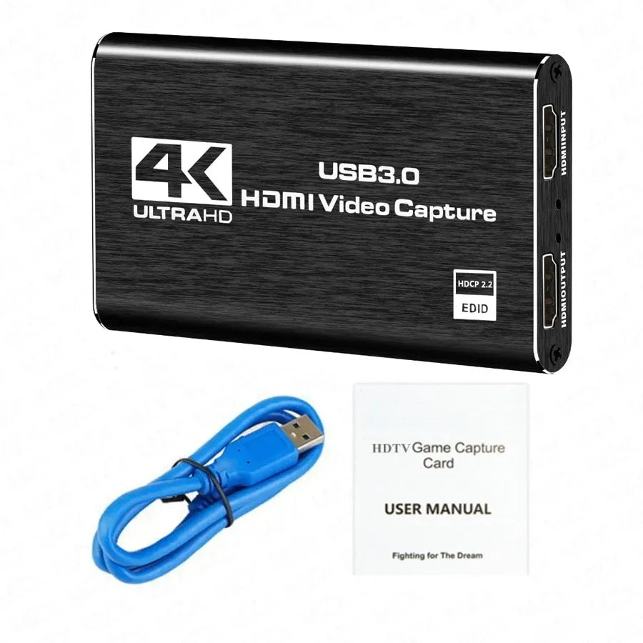 4K USB 3.0 Video Capture Card HDMI-compatible 1080P HD Video Recorder Grabber For PC PS4 OBS Game Recording Game Audio Mic