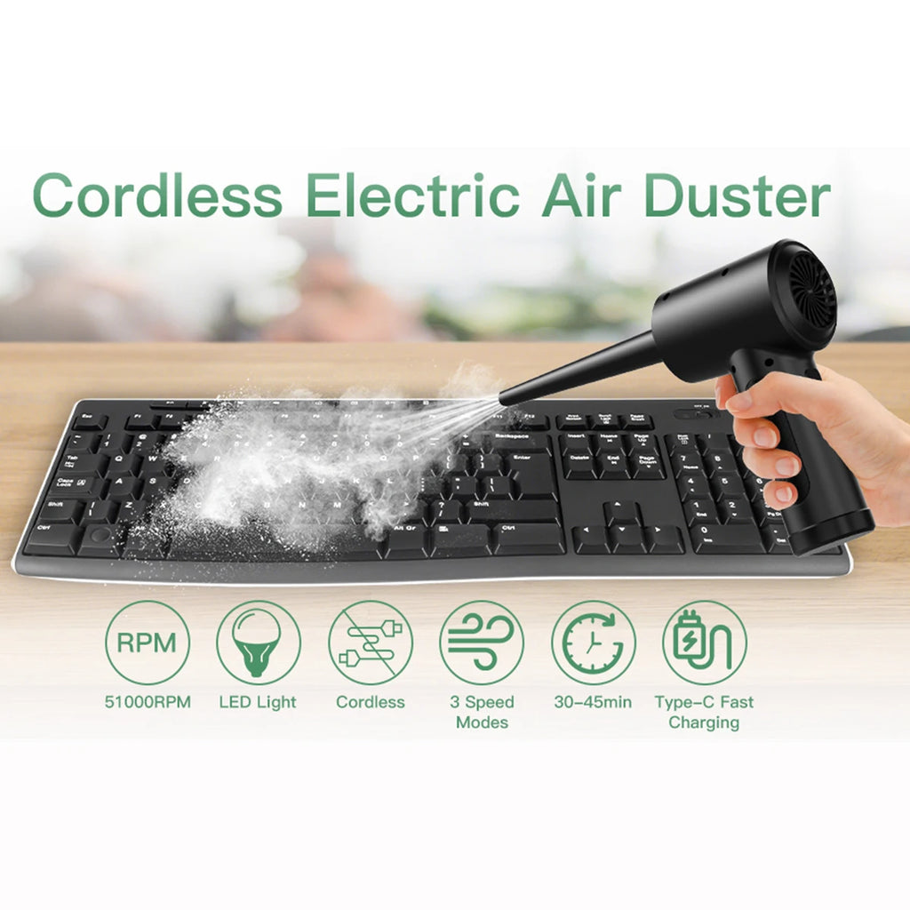 Compressed Air Duster for Keyboard  Electric Air Blower Computer Cleaning Cordless Air Dust Cleaner for PC Crumbs Car