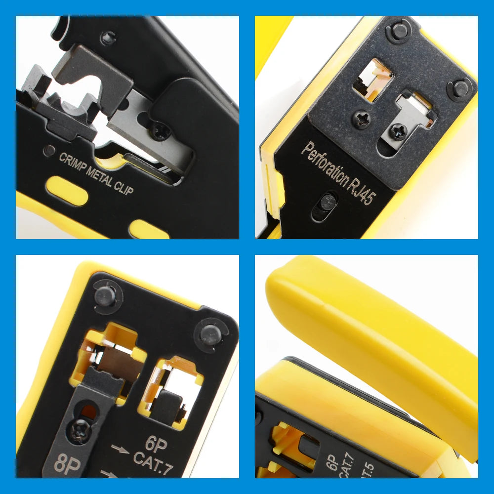 Rj45 Rj12 Rj11 Pass Through Crimp Plier Cat7 Cat6 Cat6A Cat5 Cat5e Stripping Crimping Tool with 8P/6P Ethernet Connectors
