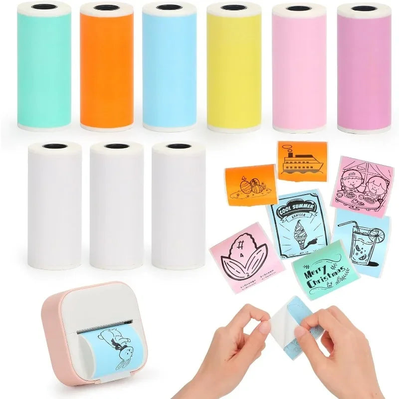 Mini Printer Sticker Paper, Thermal Paper Rolls For T02/M02 and Mini Printer, Smooth Color Self-Adhesive Paper 25X57mm Paperang