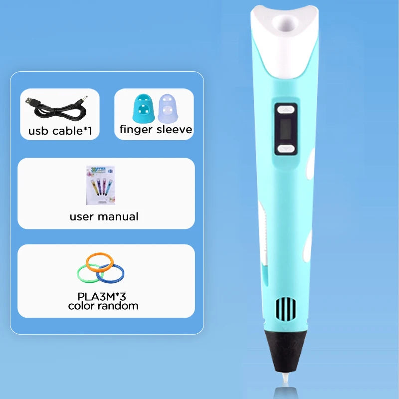 3D Pen Drawing Printing Pen With LCD Screen Compatible PLA Filament Toys Safe Paiting for Children DIY Christmas Birthday Gift