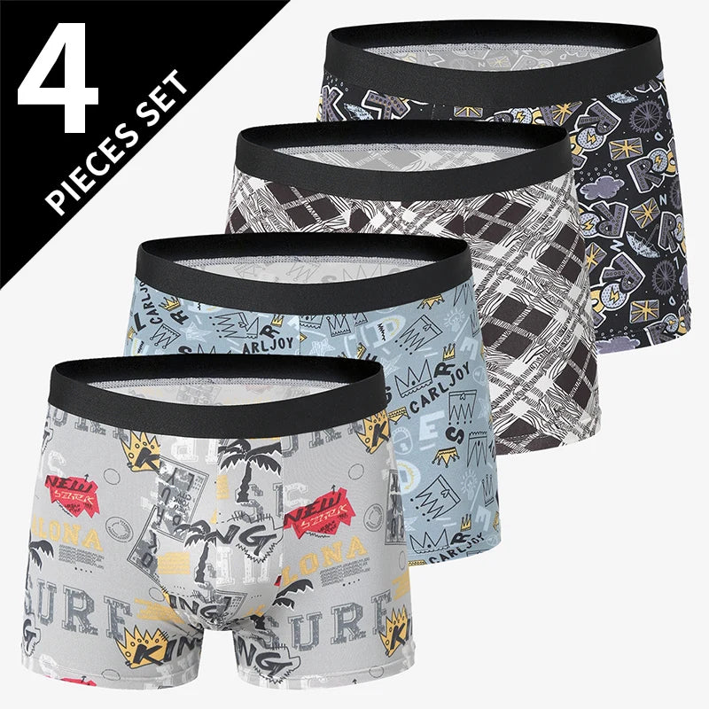 4 Pack Europe and America Size MEN'S Solid Color Sexy Boxer Underwear Antibacterial Breathable plus Size MEN'S Shorts Underwear