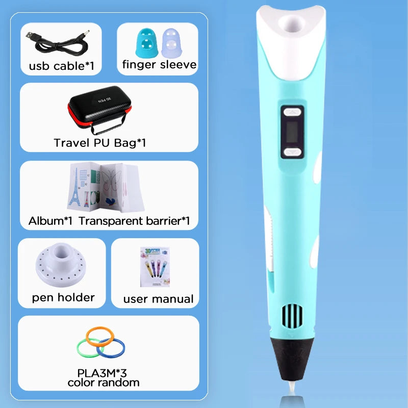 3D Pen Drawing Printing Pen With LCD Screen Compatible PLA Filament Toys Safe Paiting for Children DIY Christmas Birthday Gift