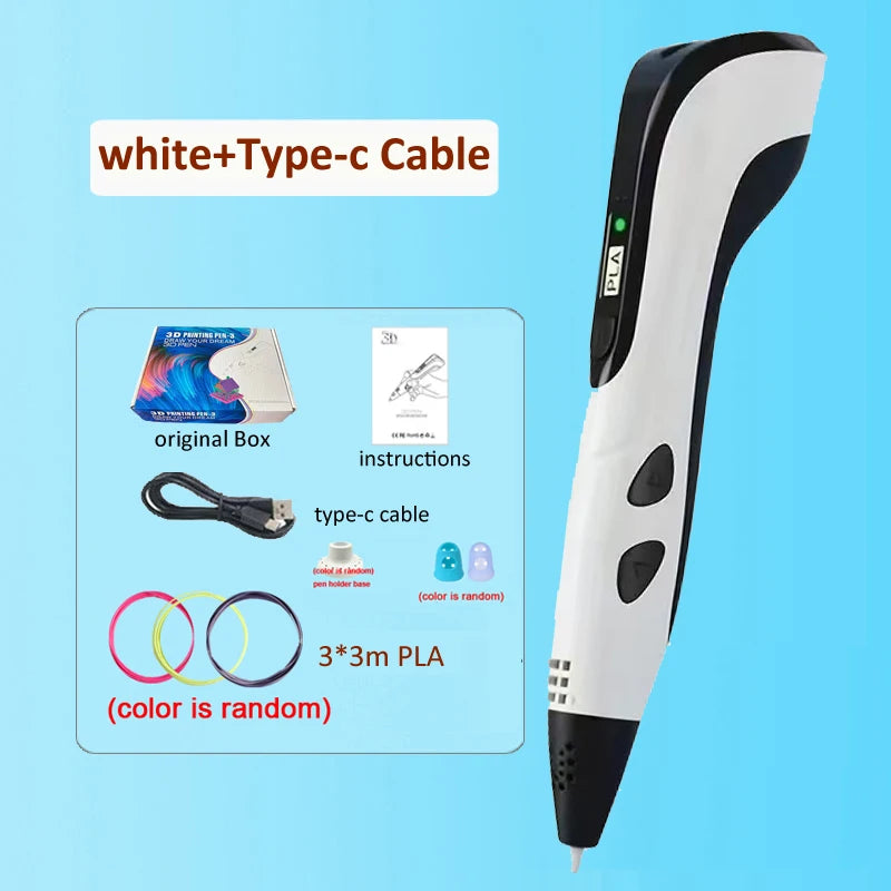 3D Pen DIY Drawing Printing Pen for kids Adult Creatived Toy 20 Colors 5M PLA Filaments +USB Type-C Rechargeable