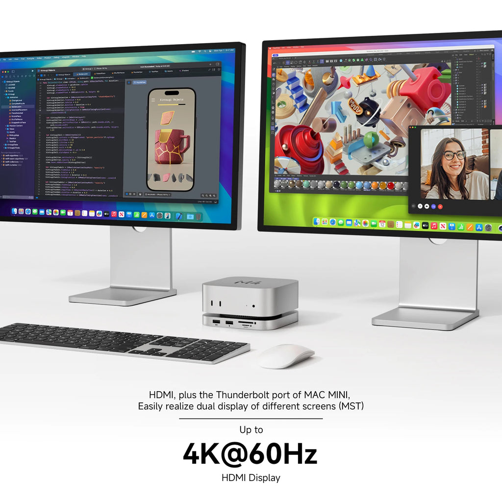 Minisopuru Mac Mini M4 Hub Dock Stand With M.2 SSD Enclosure 4K60Hz HDMI SD/TF USB C HUB Docking Station for Mac Mini M4/M4 Pro