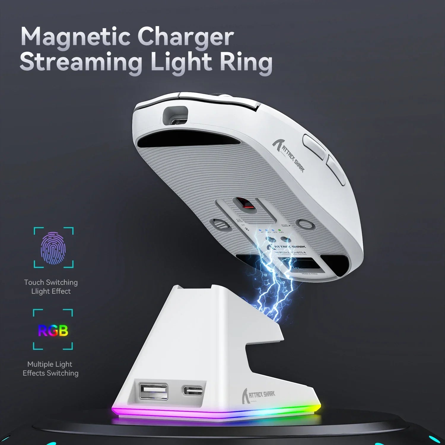 Attack Shark X6 Bluetooth Mouse , PixArt PAW3395, Tri-Mode Connection, RGB Touch Magnetic Charging Base, Macro Gaming Mouse