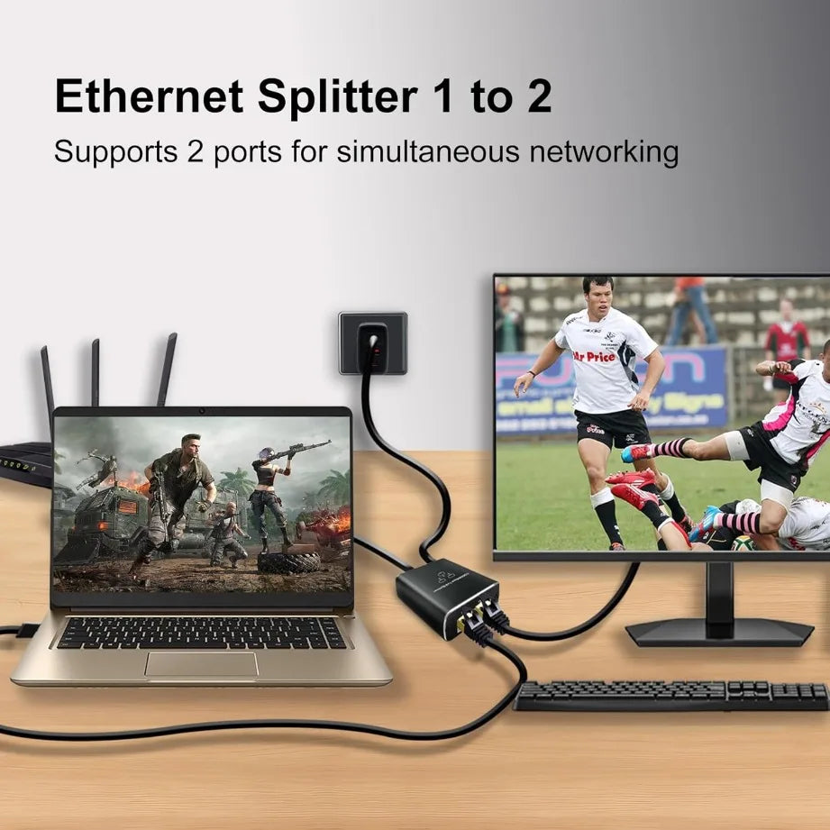 Gigabit Ethernet Splitter 1 to 2 LAN Gigabit Extension Adapter 1000Mbps Network Splitter Connector For PC Laptop TV Box Router